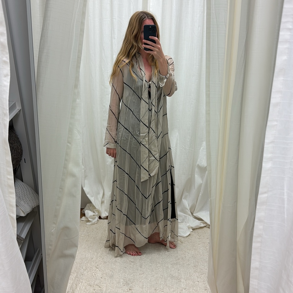 Hoyt Tie Neck Striped Chiffon Kaftan
